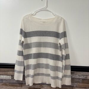 Market & Spruce Waffle Striped Crew Neck Sweater in Gray and Cream Size XL